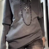 Цветной трикотажный лонгслив, шерстяной свитер, свободный крой