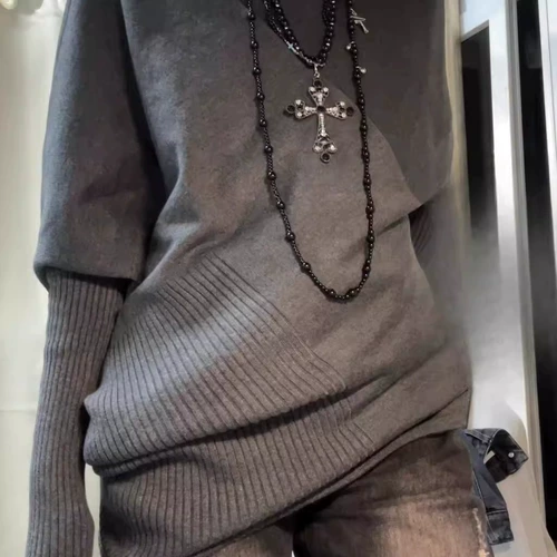 Цветной трикотажный лонгслив, шерстяной свитер, свободный крой