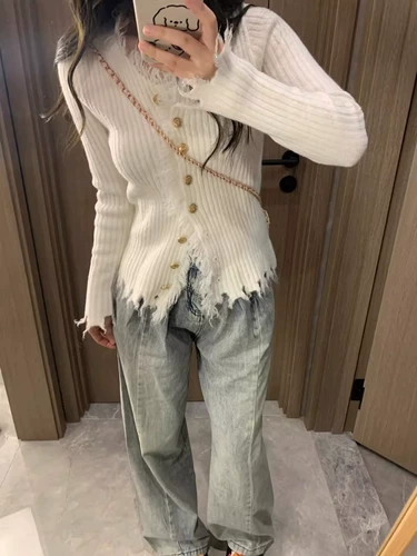 Приталенный свитер, трикотажная куртка, дизайнерский осенний кардиган, V-образный вырез, увеличенная толщина, тренд сезона