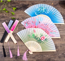 Fan folding fan Chinese style dance dance catwalk fan Female costume Japanese retro classical ancient style cloth folding fan Tassel