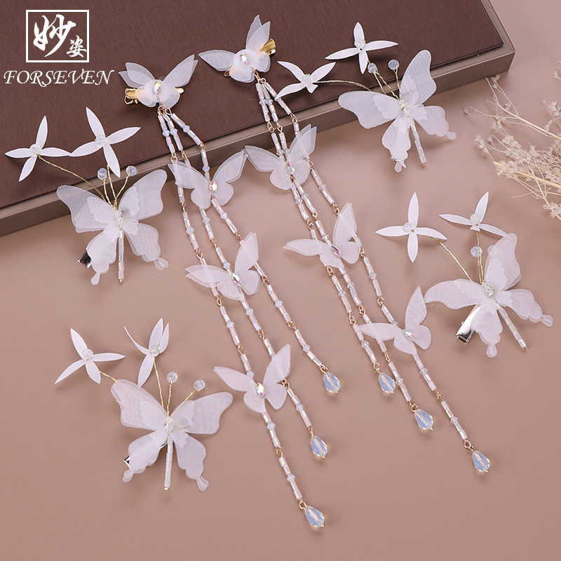 Bow Qian Yi Same Style Hair Clip Han Fu Accessories Ancient Wind Flow Su Super Fairy Flower Hair Clip Butterfly Side Clip Hanfu Head Decoration