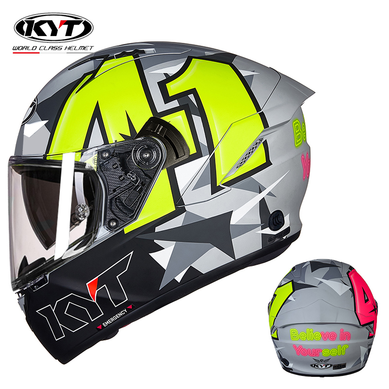 Imported KYT Safety Hat GP Circuit Dual Lens Locomotive Full Helmet Racecar Locomotive Head Gray Man Four Seasons Bluetooth Women