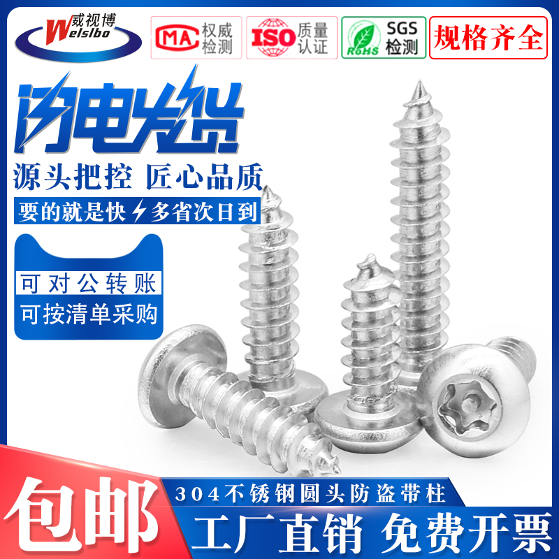 M2M2 M2M2 6M3M4M5M6 304 stainless steel disc head plum with column core anti-theft screw head self-tapping wood screw