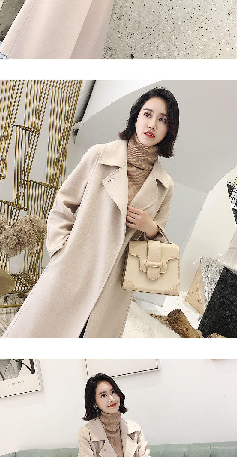 2018 mùa thu mới áo khoác nữ hai mặt trong đoạn dài trên áo len lông cừu ren đầu gối len lông cừu lông cừu áo khoác dài nữ