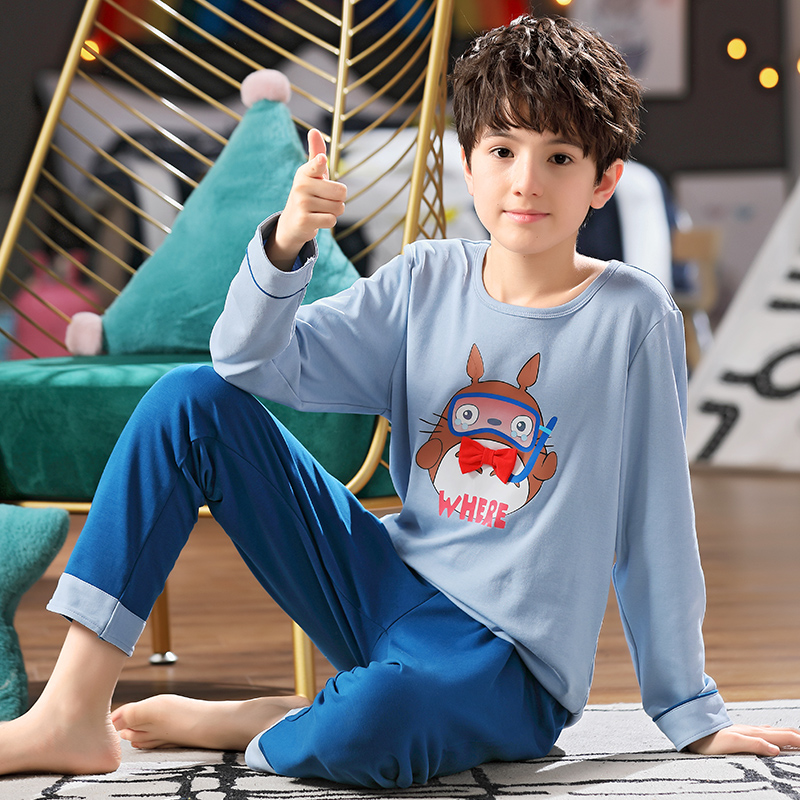 Child Sleepwear Spring Autumn Pure Cotton Long Sleeve Boy's Home Conserved Boy Great Boy Cartoon Sea Thief Wang Thin Kid Suit