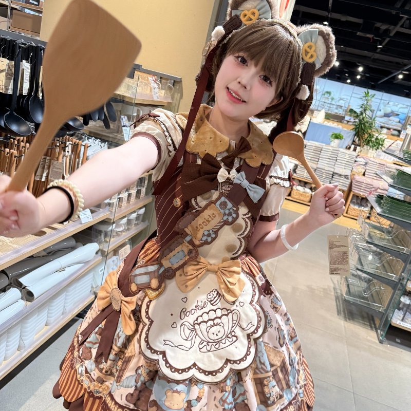 In Stock: Bear-Shaped Cookies, Lolita Original Design Style, Candy Cream Cake, Angel Strawberry Box Dress