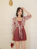 Fairy fan Korea ins belly cover thin belt blouse sunscreen hot spring conservative one-piece swimsuit 2021 new