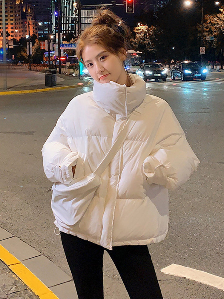 Short down jacket women loose 2021 winter Korean version niche design white duck down solid color winter coat women