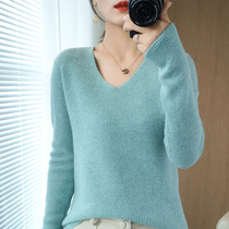 V Collar Sweater Lady Loose Pure Color 2021 Fall New Commuter Sleeve Head Pure Wool Lady Jersey Undershirt Autumn Winter