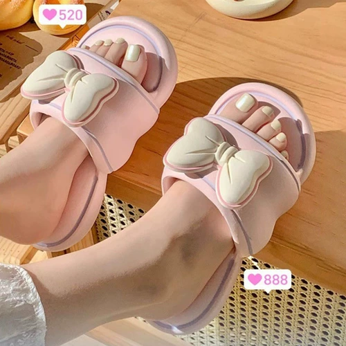 Слайдеры с бантиком, тапочки, летняя нескользящая дезодорированная обувь на платформе