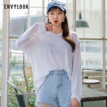 Korean version of womens ENVYLOOK base solid color shoulder skin loose loose long sleeve T-shirt