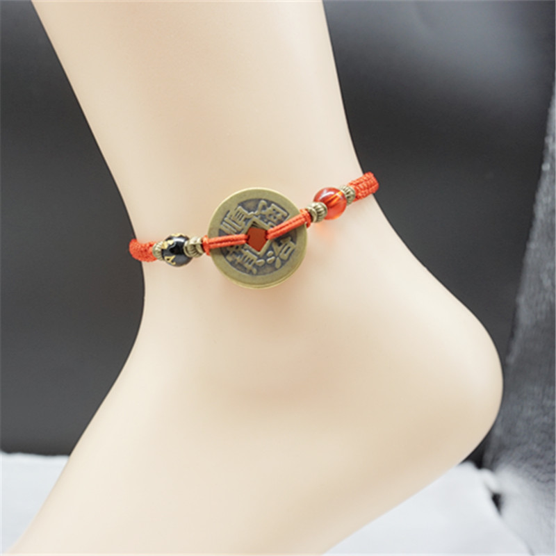 Năm sinh may bằng tay may mắn dây đỏ chân dây đồng vòng chân tiền sinh viên nam nữ vận chuyển đôi chân trang sức ác lắc chân nữ thủ công