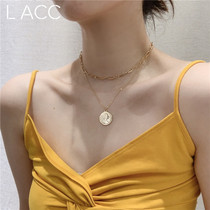 Korean gold multi-layered coin necklace Japanese and Korean short all-match necklace can be worn separately clavicle chain