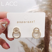 South Korea Dongdaemun 925 silver needle double ring earrings temperament girl heart diamond earrings simple all-match earrings female