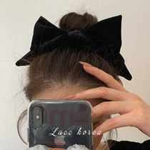 Star same style velvet bow hairpin female 2022 new high-end French retro side clip spring clip