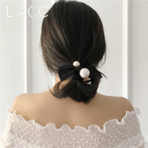 South Korea Dongdaemun imported fresh and simple Hepburn elegant size pearl bow rubber band head rope headdress hair ring