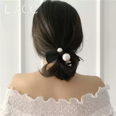 South Korea Dongdaemun imported fresh and simple Hepburn elegant size pearl bow rubber band hair ring headdress hair ring
