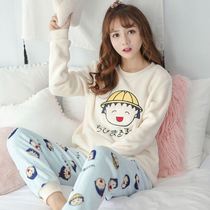 Velvet warm thickened home autumn and winter pajamas women wear two-piece sets of large size can be worn outside the net red home