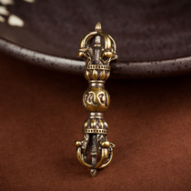Brass six-character motto Vajra pestle mantra lotus double-headed five-strand demon-conquering pestle pillar prong retro old tantric pendant
