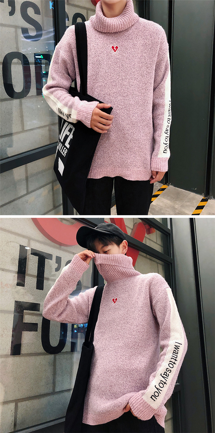 Áo len nam phong cách chic sang trọng xu hướng áo len cao cổ cao Phiên bản Hàn Quốc của những người yêu thích bf Harajuku mặc áo len ấm áp cardigan nữ