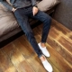 Mùa thu / mùa đông quần jeans nam màu đen thuần phù hợp với quần chân dày quần dài trẻ trung quần nhung nam - Quần jean