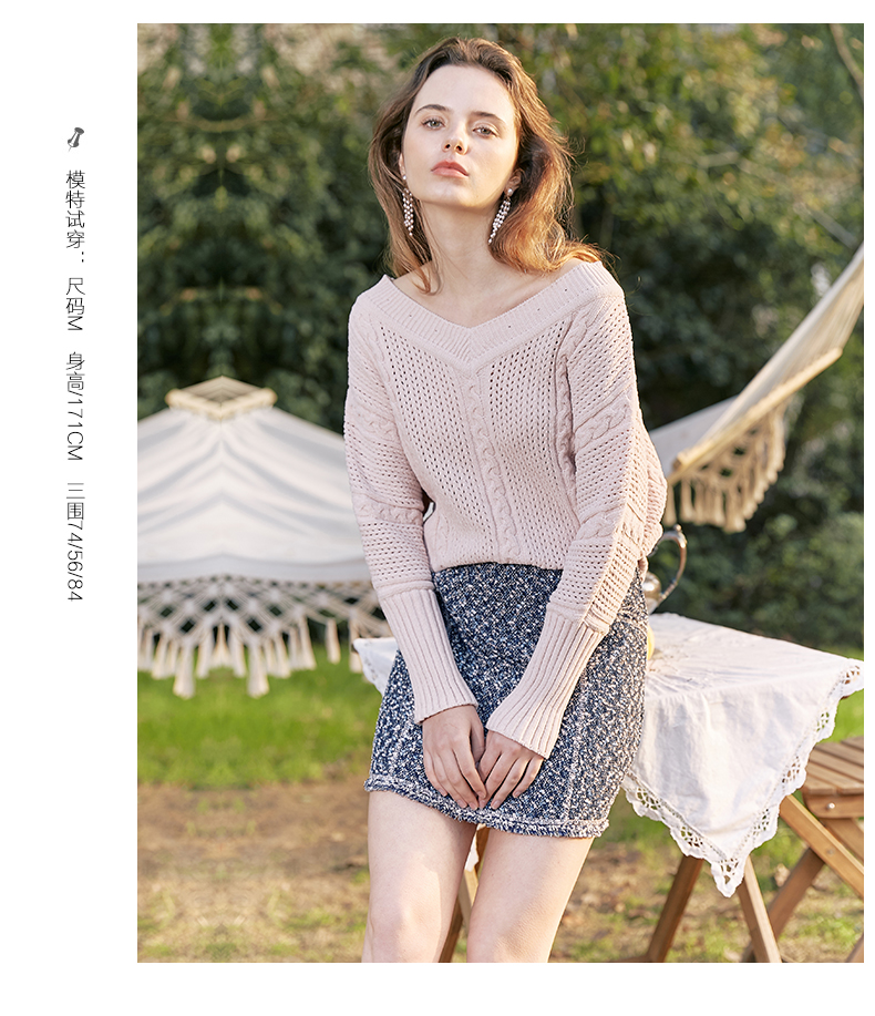 Áo len nữ MOFAN 2019 Xuân mới Chủ đề thời trang Len ngắn tay ngắn Openwork V-cổ Loose Top - Đan Cardigan áo cardigan