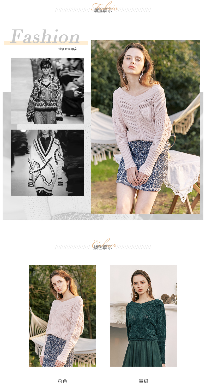 Áo len nữ MOFAN 2019 Xuân mới Chủ đề thời trang Len ngắn tay ngắn Openwork V-cổ Loose Top - Đan Cardigan áo cardigan