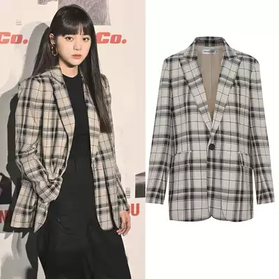 Star with the same plaid small blazer women's 2021 spring and autumn Korean version of the British style chic plaid suit top trend