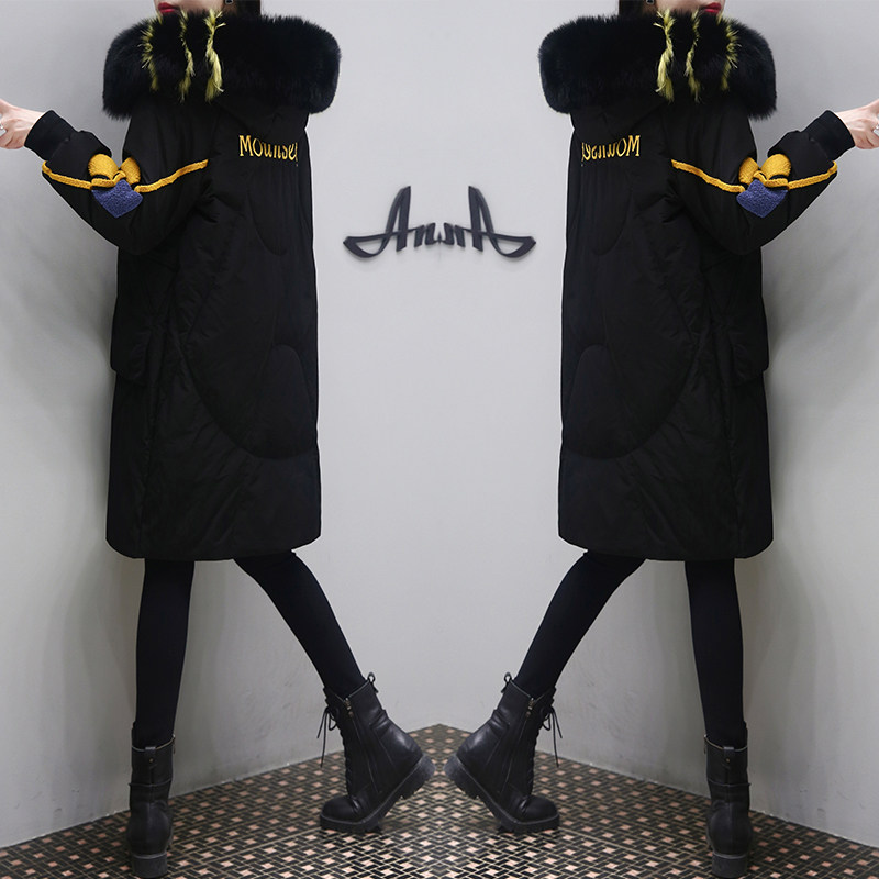 True fur collar down jacket women's mid-length 2021 fall/winter new size thickened temperament fashion white duck down jacket tide