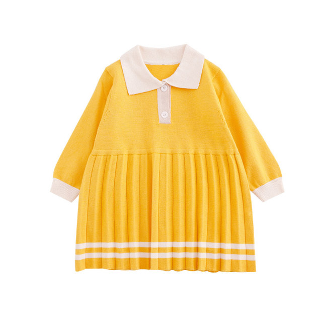 Girls spring and autumn new knitted dress Western style 2021 girls long-sleeved Korean version mid-length pleated princess skirt