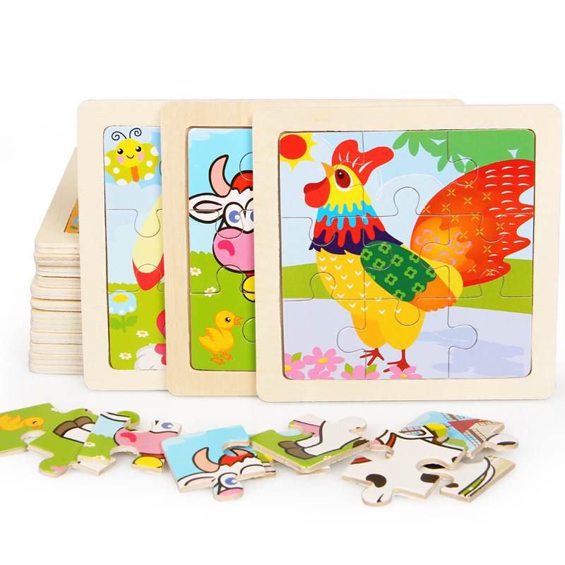 Nine Pieces Puzzle Children 9 Pieces Solid Wood Jigsaw 2-3-6 Year Old Baby Early Lessons Intellectual Wooden Toys