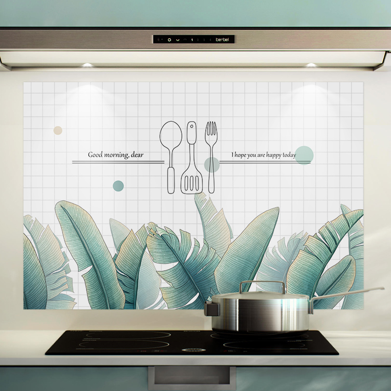 High temperature resistant scrubbing oil-proof stickers decorative wall stickers range hood kitchen stickers wallpaper self-adhesive plant fresh stickers