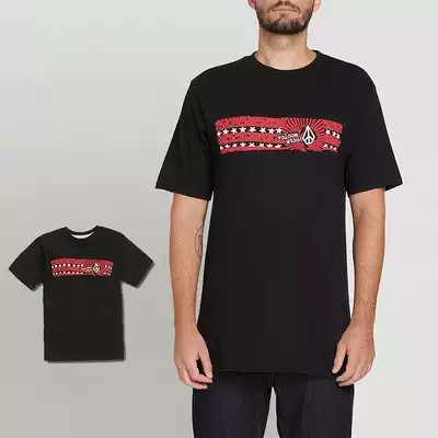 volcom Diamond Summer Men Short Sleeve T-Shirt Black Punk Cotton Print Loose Regular Round Neck Youth