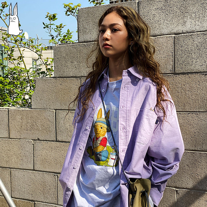 bsr21 models South Korea BSRABBIT Spring summer and autumn striped plaid shirt street Chauded skateboard sweatshirt