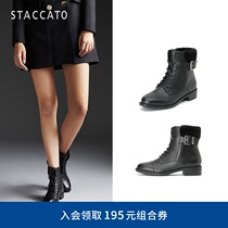 Sigatu winter new simple thick heel lace-up side zipper booties womens leather boots 9H219DD9