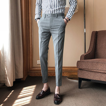 Autumn men Business casual trousers men Korean fashion slim stripe ankle-length pants men small feet trousers men