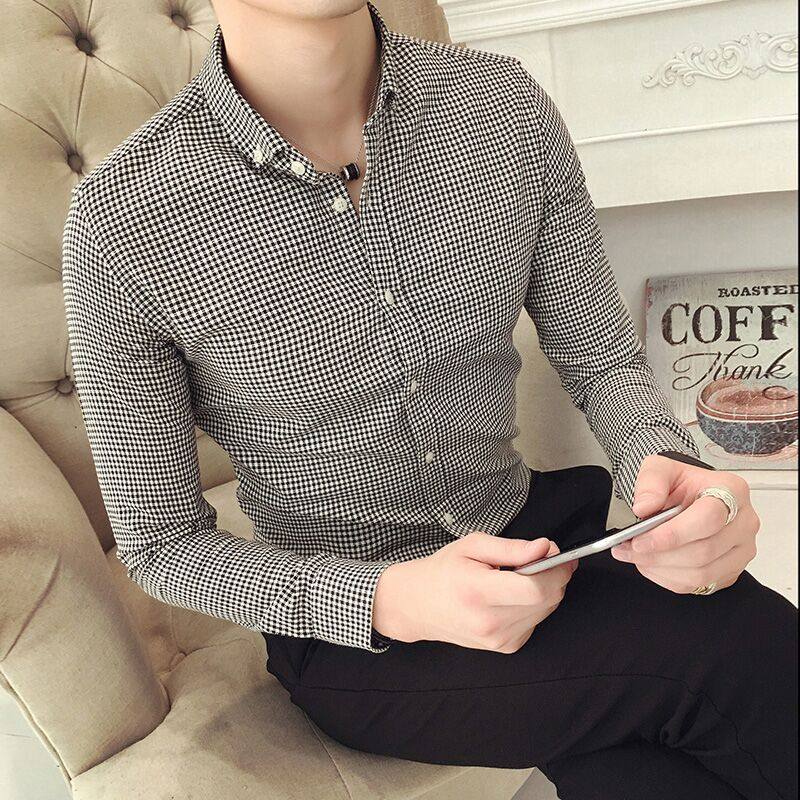 Autumn shirt men Korean business slim shirt men casual long sleeve shirt youth trend plaid shirt