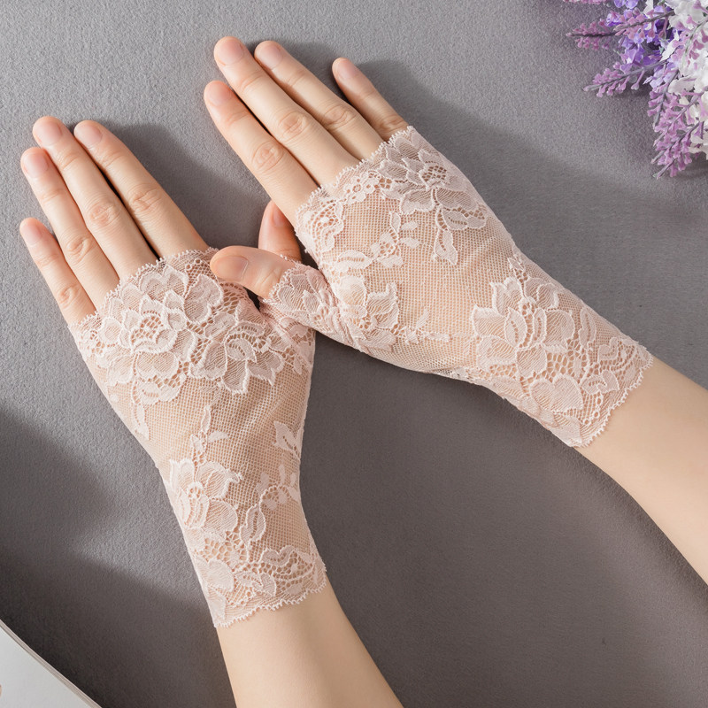 Sexy stretch lace gloves, fingerless/half-fingerless, thin, sun-protective, scar-covering, and non-slip for driving.