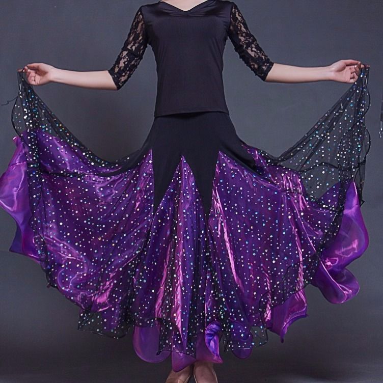 Modern dance skirt New style practice long skirt female sequin national standard dance skirt skirt waltz ballroom dance big skirt