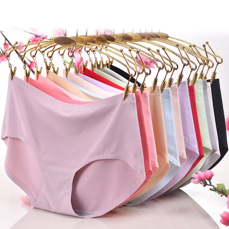 Lady Briefs Ice Silk Speed Dry Triangle Pants Mid Waist Large Size Sexive No Marks A Piece of Triangle Pants Diving Special