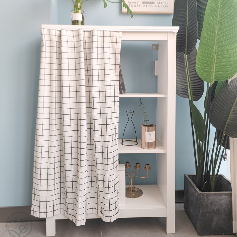 Universal Dust-Proof Curtain for Coffee Shop Studio, Japanese Minimalist Grid Partition, Washing Machine Curtain with Adhesive Track Included