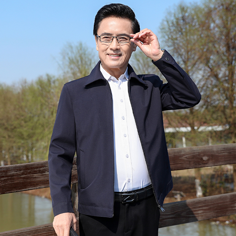 Middle-Aged and Elderly Men's Small Size XS Jacket Business Casual Lapel Spring Petite Dad Style Long-Sleeve Coat 160