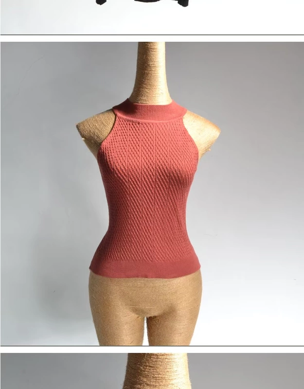 DN0H4 mùa hè quây treo cổ đan nhỏ yếm nữ eo cao lộ rốn áo sơ mi Slim không tay