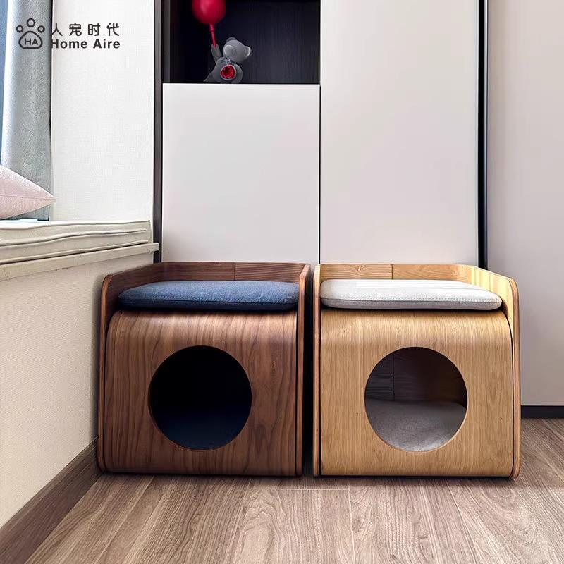 Home Aire Cat House, Summer Universal Enclosed Cat House, Solid Wood Furniture for Humans and Cats to Share, Cat Bed, Dog House, Villa