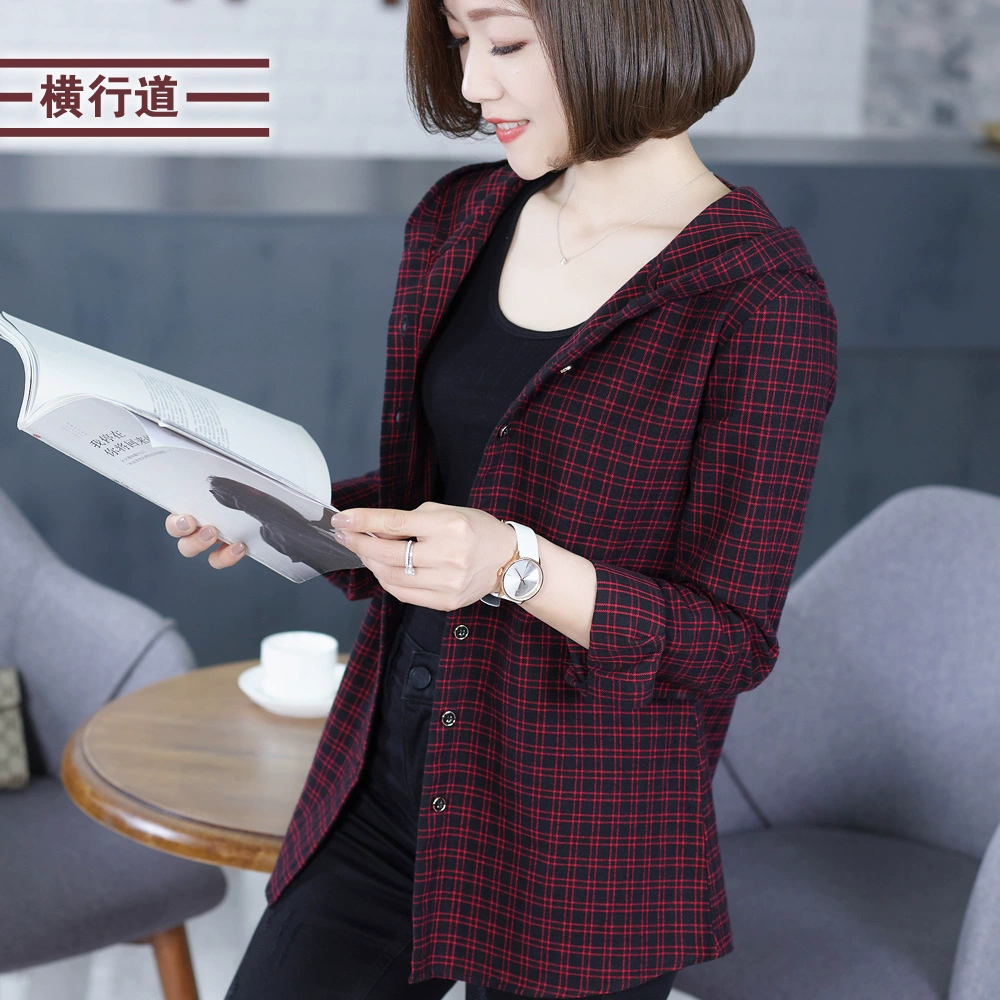 2020 mùa thu kích thước lớn lỏng áo sơ mi kẻ sọc retro cotton quần áo quần áo trùm đầu dài tay áo nhỏ - Áo sơ mi dài tay