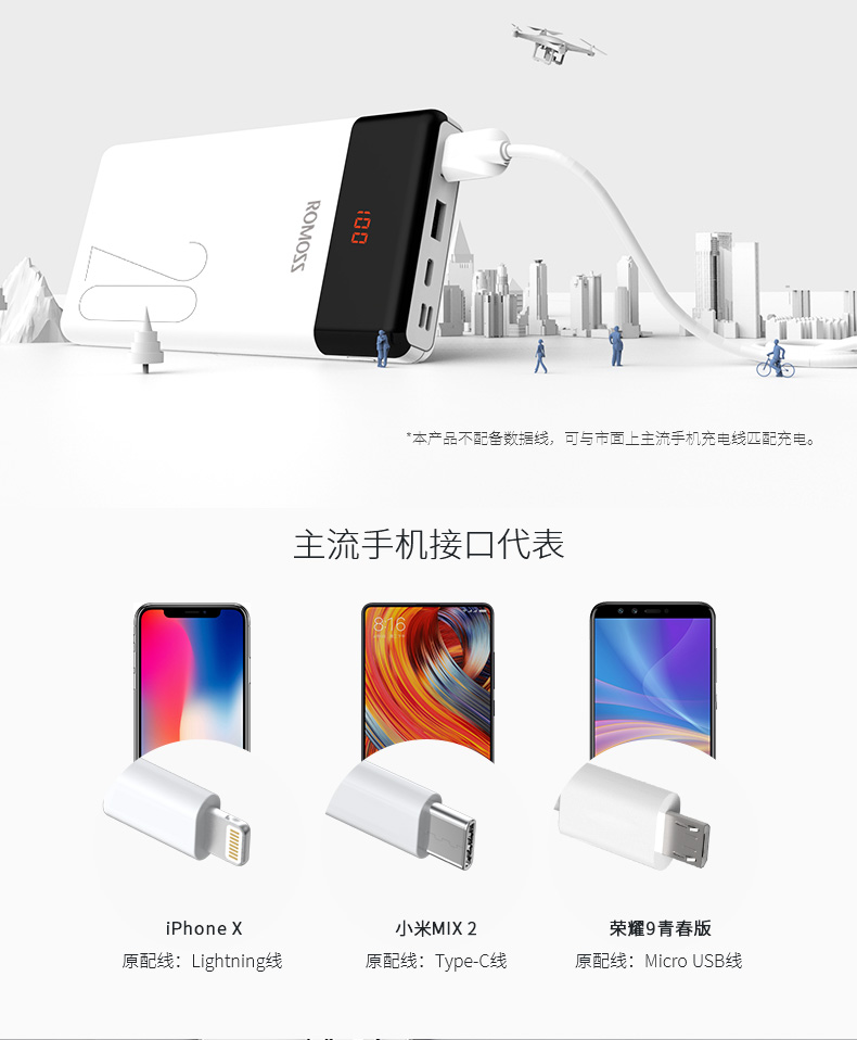 实时电量显示，全接口支持：20000mAh 罗马仕 大容量移动电源  LT20 券后59元包邮 买手党-买手聚集的地方