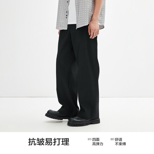 PEACEBIRD Men's Casual Pants 24 Summer New Straight Leg Trousers Trendy Anti-Wrinkle Black Business Suit Pants