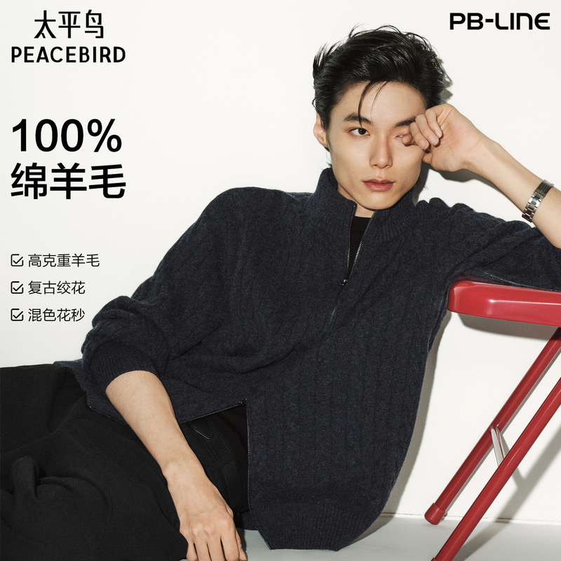 [Old Money Style Wool Sweater] Peacebird Men's Casual Sweater New High-End Retro Cardigan Sweater Trendy m
