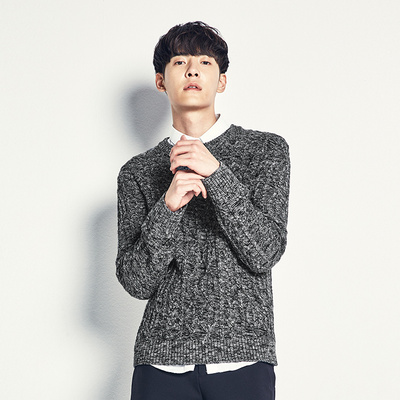 Quần áo nam bình yên mùa đông phiên bản mới của Hàn Quốc bằng sợi gai màu xám dệt kim áo len sườn cổ tròn áo thun xu hướng áo len - Kéo qua