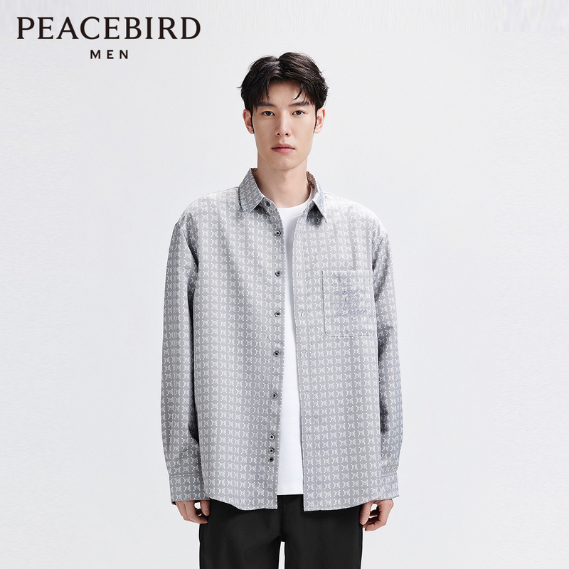 [Tweed Style Shirt] Peacebird Men's Casual Shirt, Fashionable and Comfortable Spring and Summer Shirt with Vintage Print for Outerwear